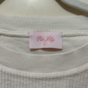 Pink Lily Off-White Ribbed Top
